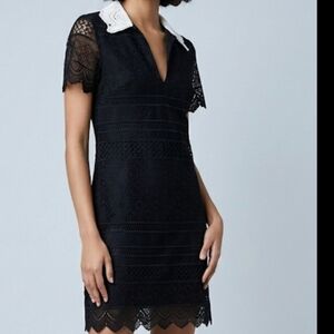 Zara Black Lace Mini Dress with White Details